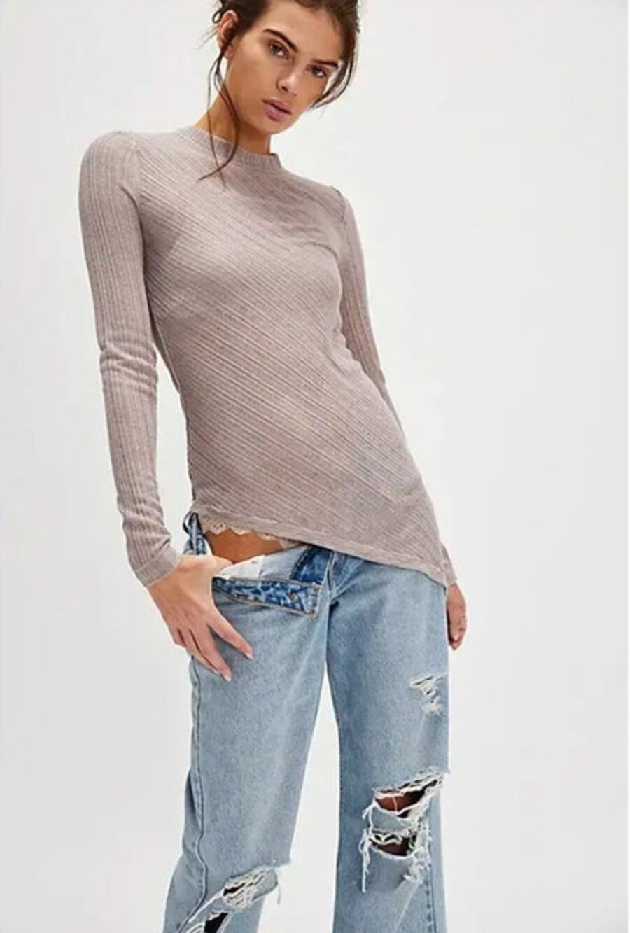 Intimately Free People Lurex Sheer Metallic Blouse Medium